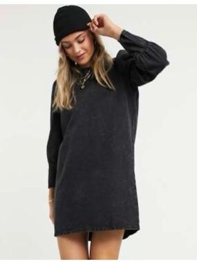 ASOS Black Washed Denim Long Sleeve Mini Dress
